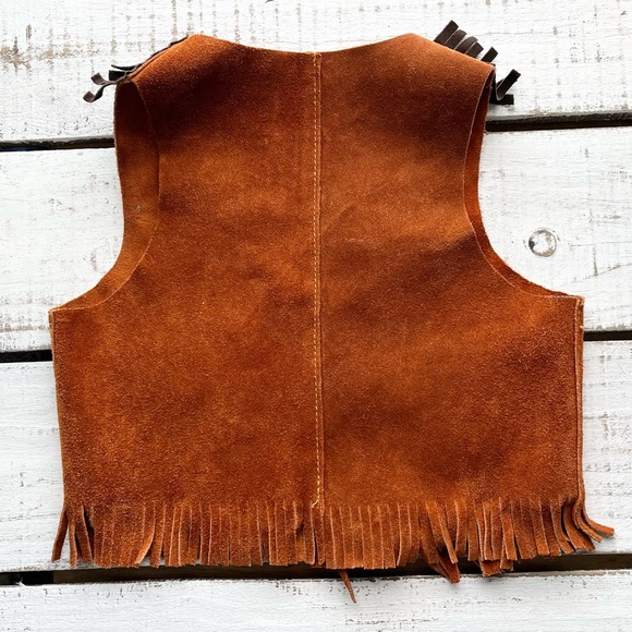 Child’s Vintage Suede Leather Fringe Made in USA Sheriff Western Vest Medium - Picture 5 of 5